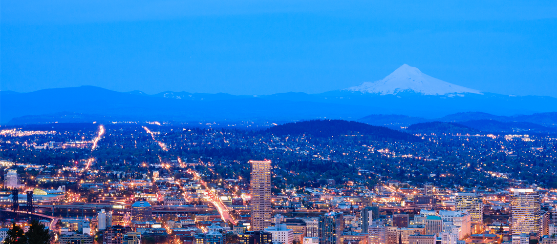 Evening view of the Portland, Oregon skyline